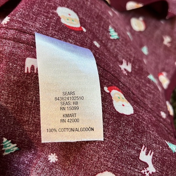 New Sears Roebuck & Co Christmas Santa Holiday Burgundy Button Down, Size Medium - Picture 13 of 13